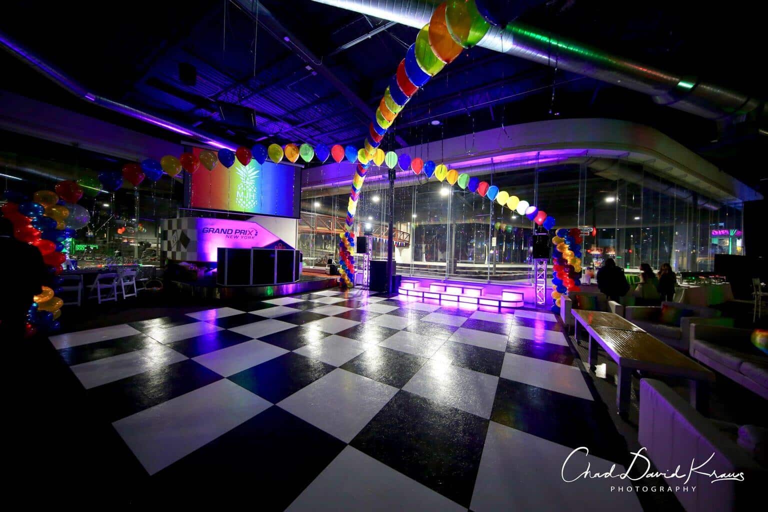 Neon Themed Balloon Gazebo with Lights over Dance Floor at Grand Prix, Mt. Cisco
