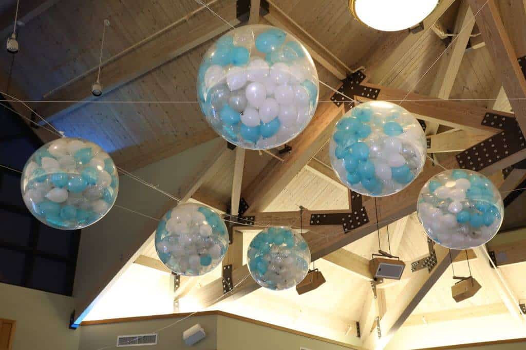 Exploding Balloon Release Setup at Temple Bet Am Shalom, White Plains