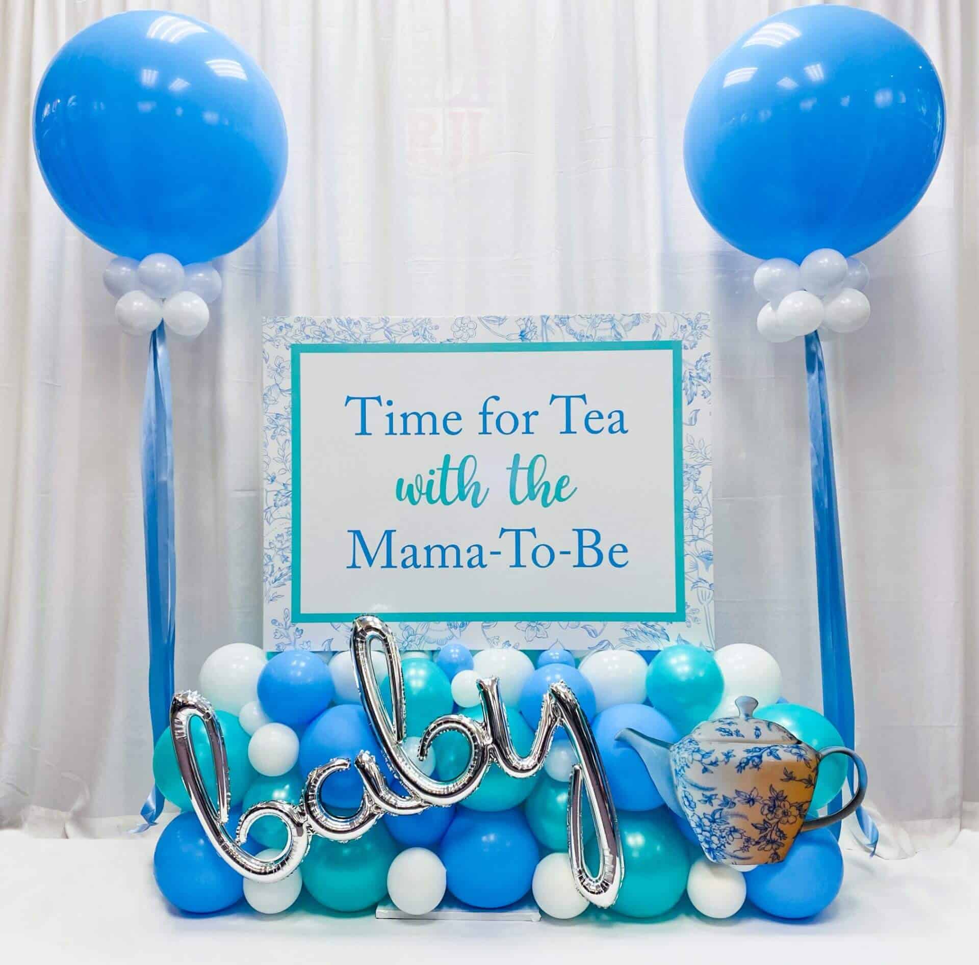 Fancy Balloon Bouquet with Custom Sign and Free Standing Balloons for Baby Shower