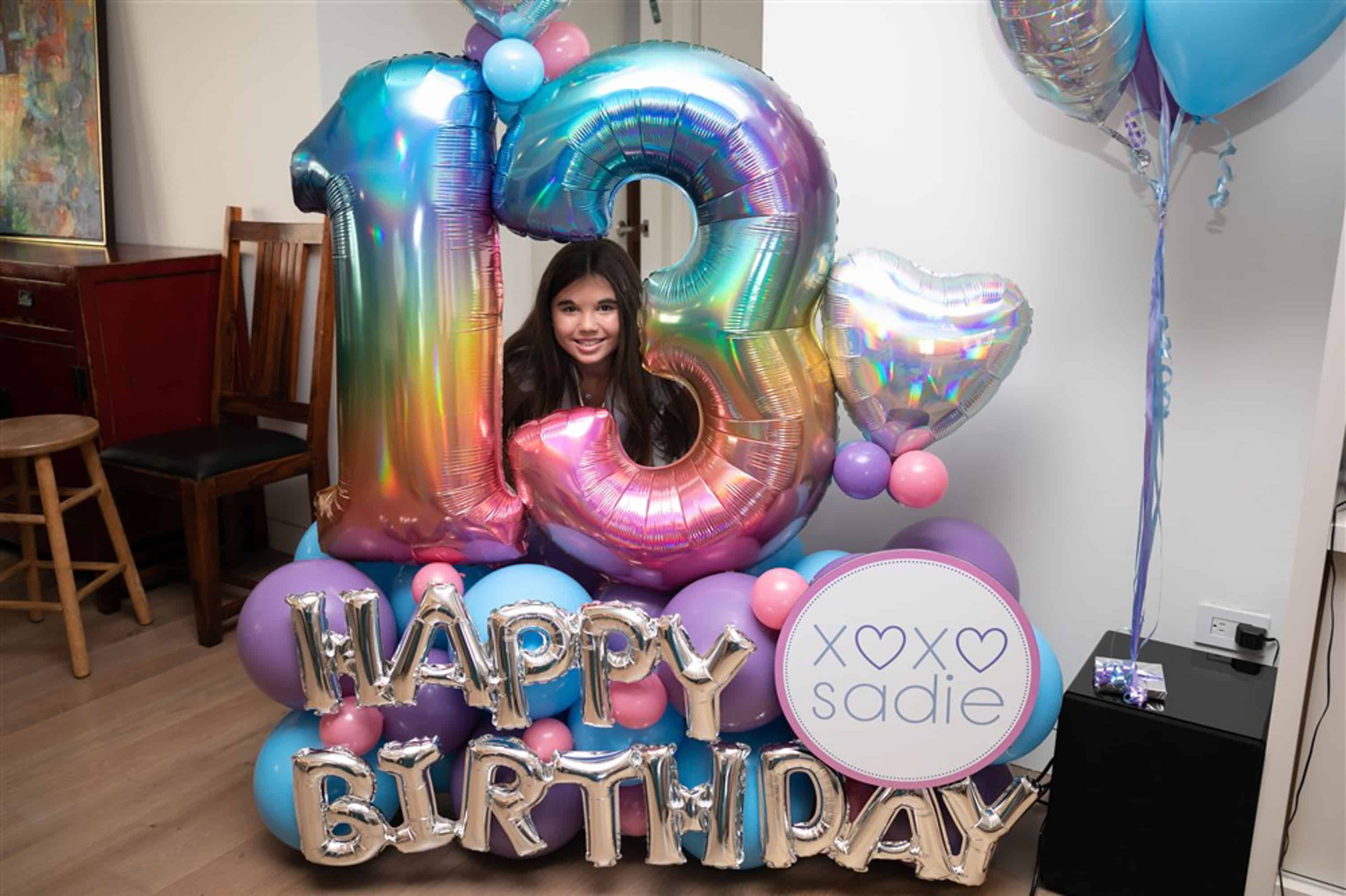 Ombre and Holographic Birthday Balloon Bouquet with Custom Logo