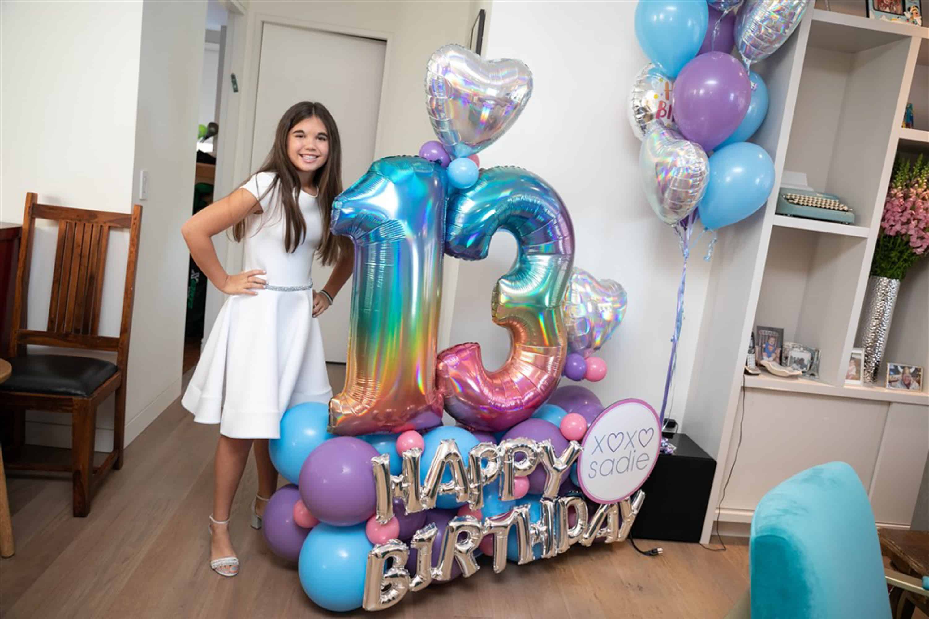 Ombre and Holographic Birthday Balloon Bouquet with Custom Logo