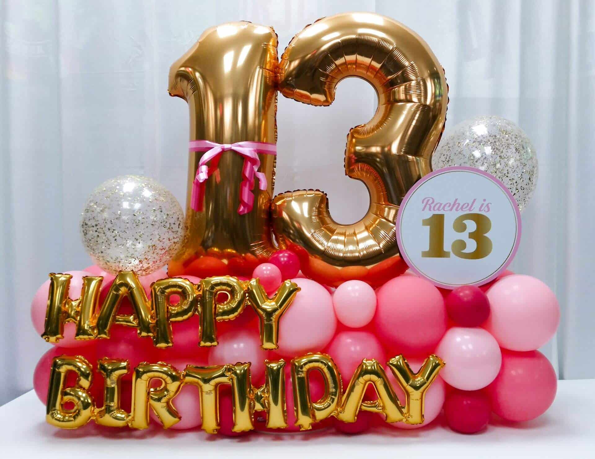 Shades of Pink and Gold Balloon Bouquet with Custom Sign for Birthday