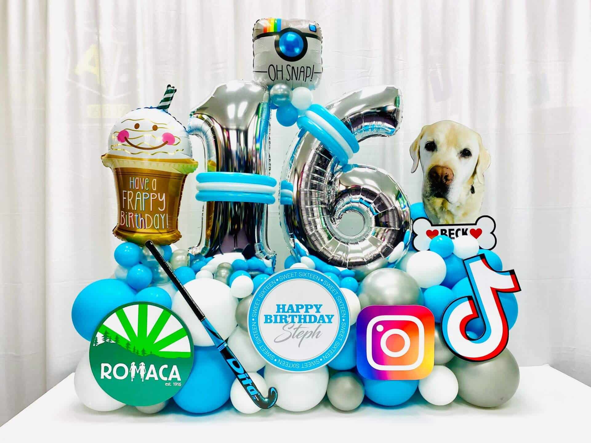 Everything Girl Theme Fancy Balloon Bouquet with Custom Sign for 16th Birthday