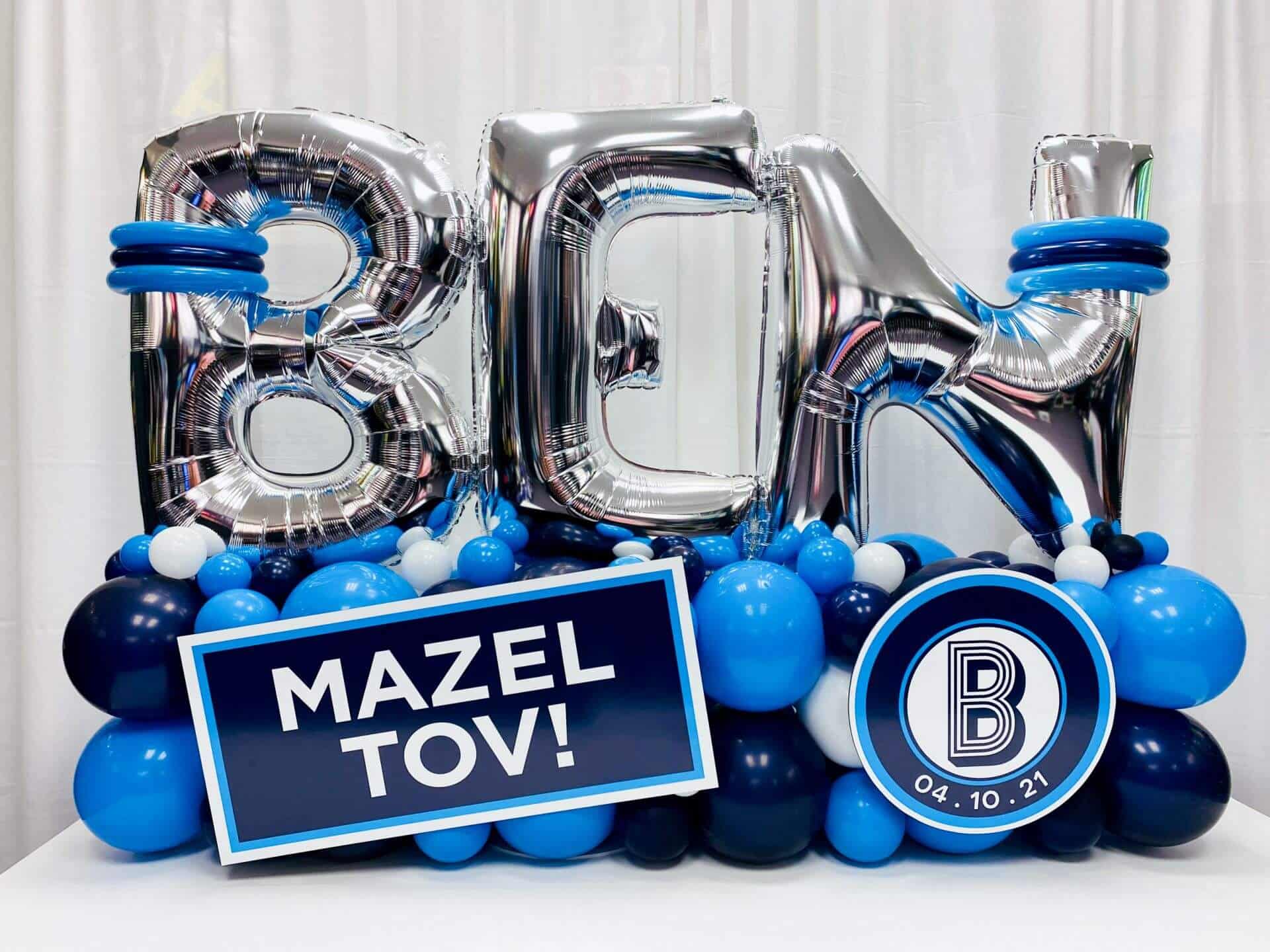 Fancy Balloon Bouquet with Custom Sign for Bar Mitzvah