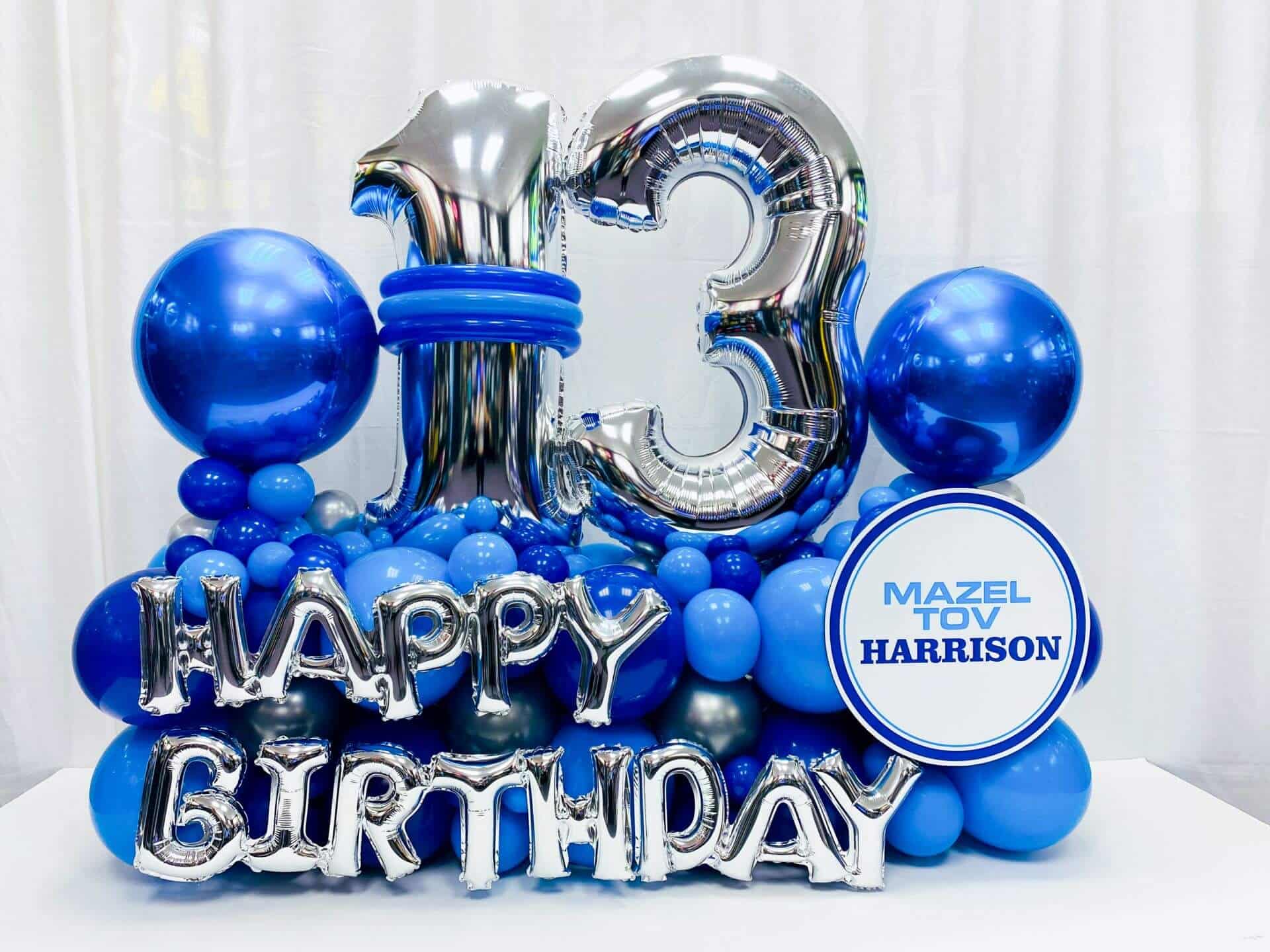 Fancy Balloon Bouquet with Custom Sign for 13th Birthday