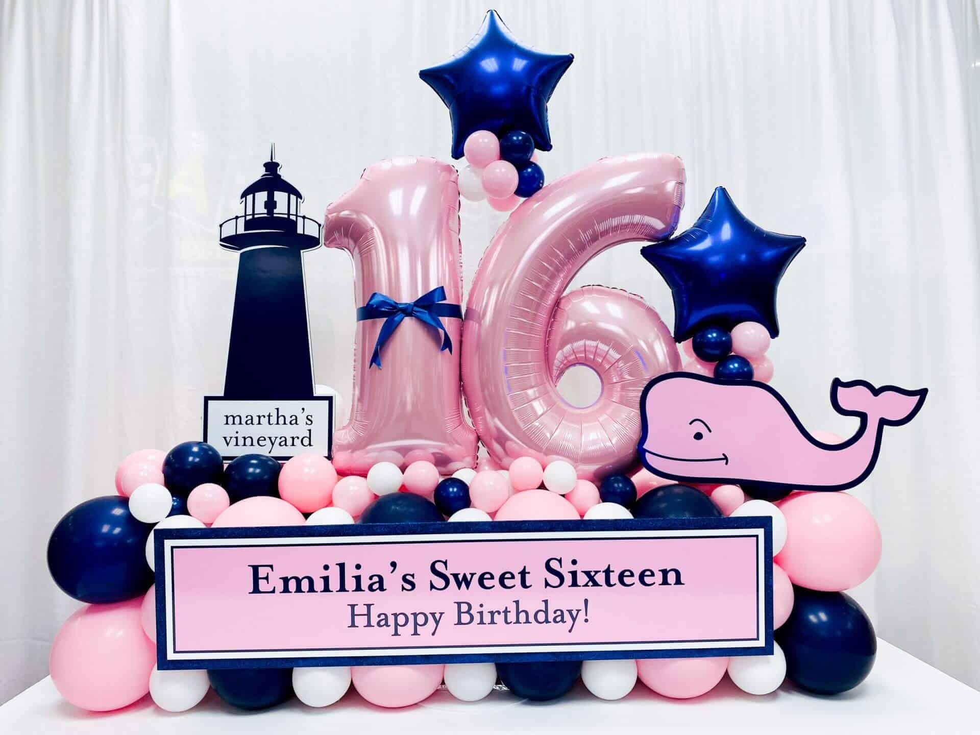 Fancy Balloon Bouquet with Custom Sign for 16th Birthday