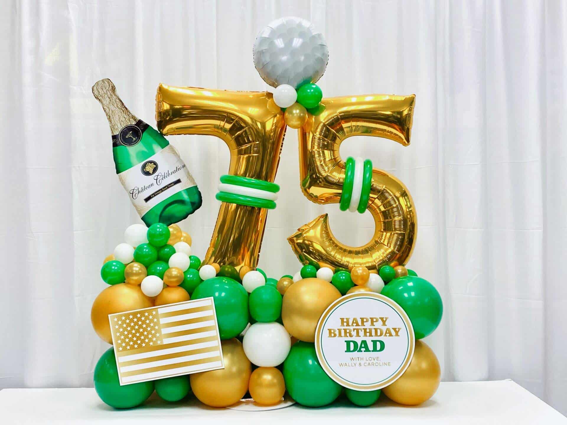 Fancy Balloon Bouquet with Custom Sign for 75th Birthday