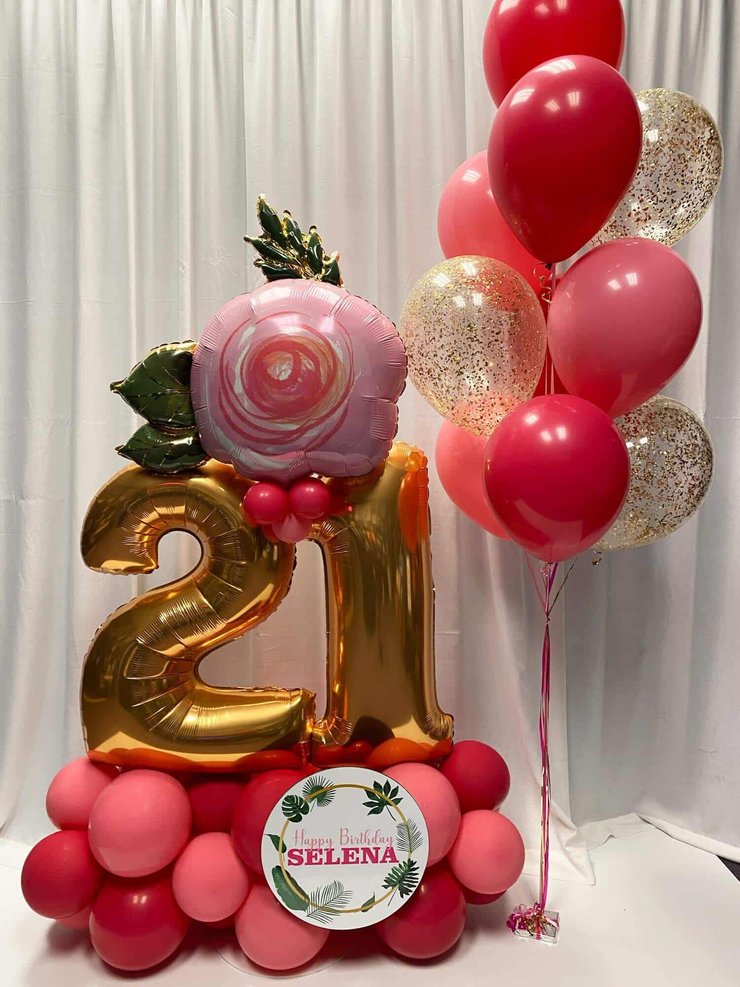 Rose and GlitterBirthday Balloon Bouquet with Custom Sign