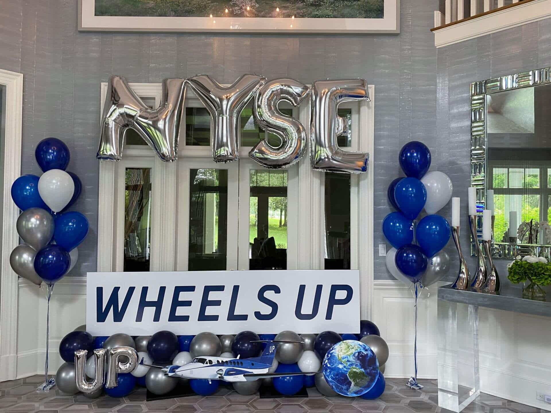 Airplane Themed Fancy Balloon Bouquet with Custom Sign, Balloon Letters and Balloon Trees