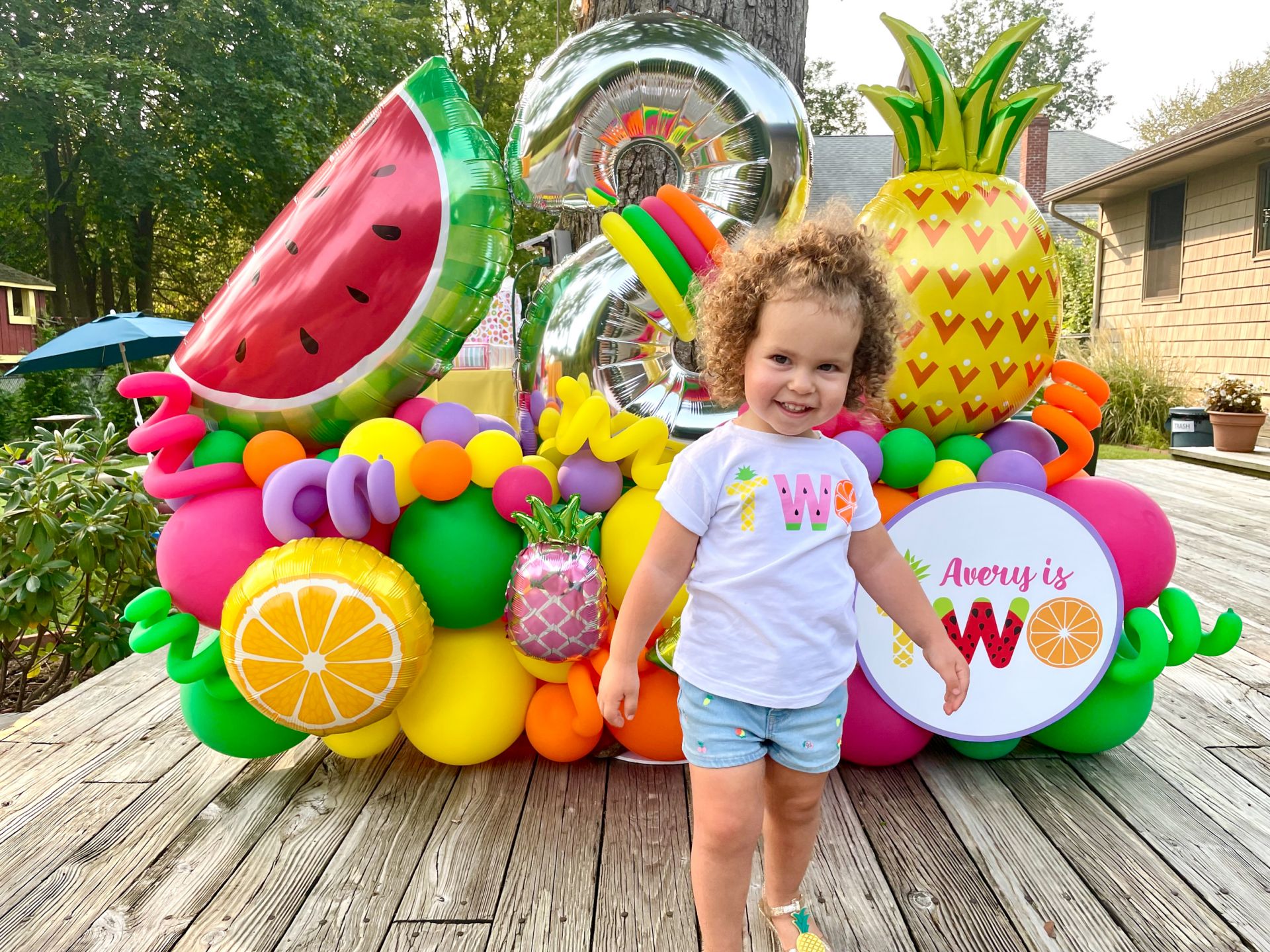 Fruit Theme Fancy Balloon Bouquet with Custom Sign for 2nd Birthday