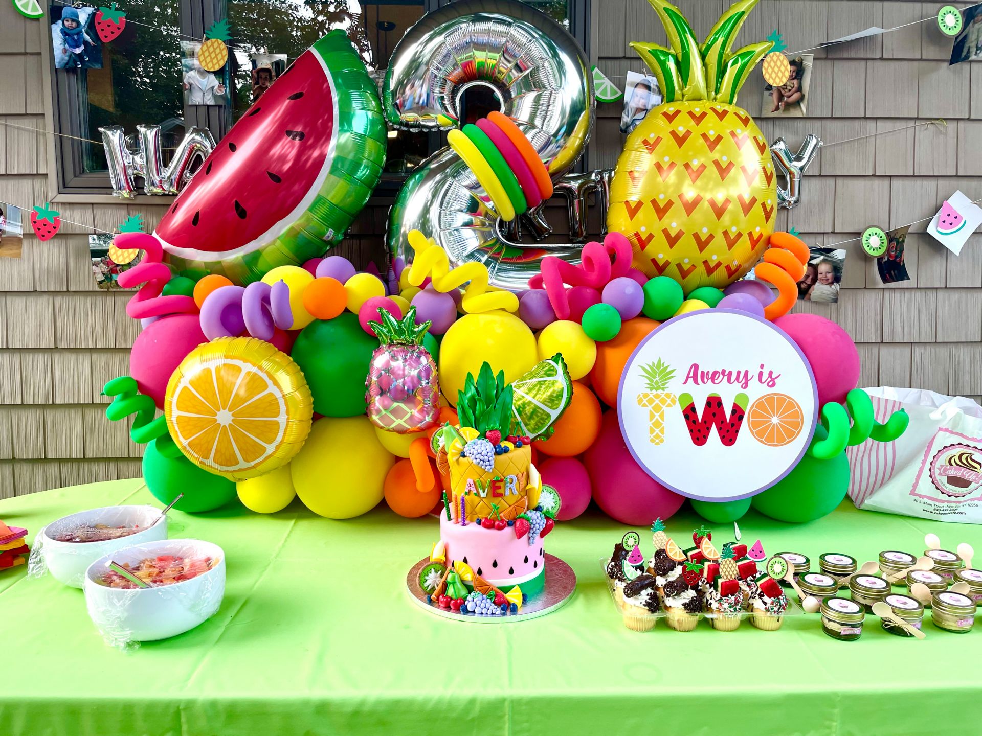 Fruit Theme Fancy Balloon Bouquet with Custom Sign for 2nd Birthday Celebration
