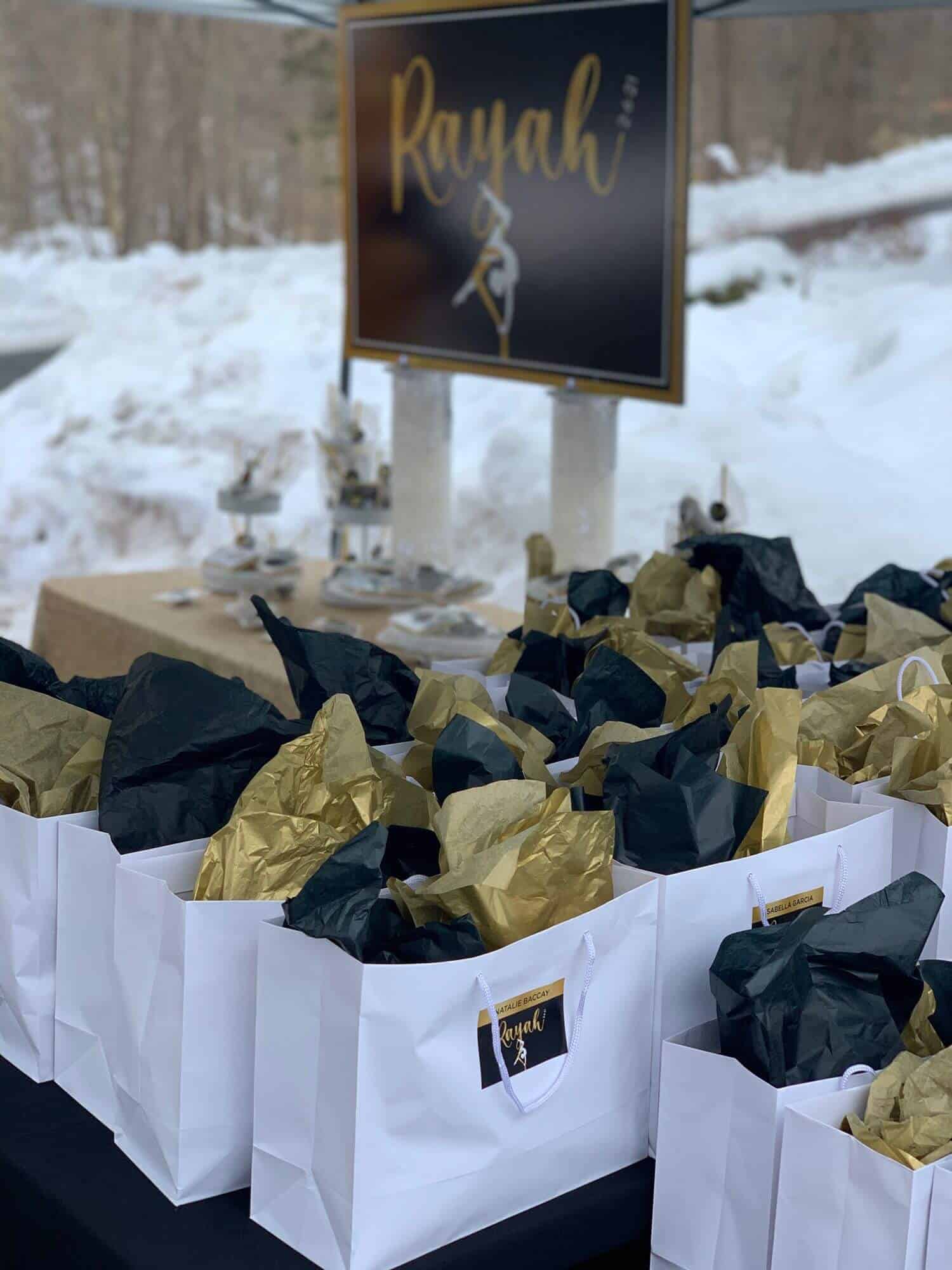 Gold and Black Party Favors Bagged with Logo For Bat Mitzvah