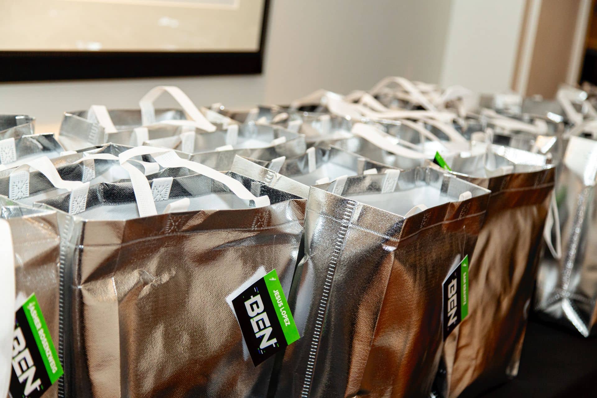 Metallic Bar Mitzvah Bags with Custom Logo Tags