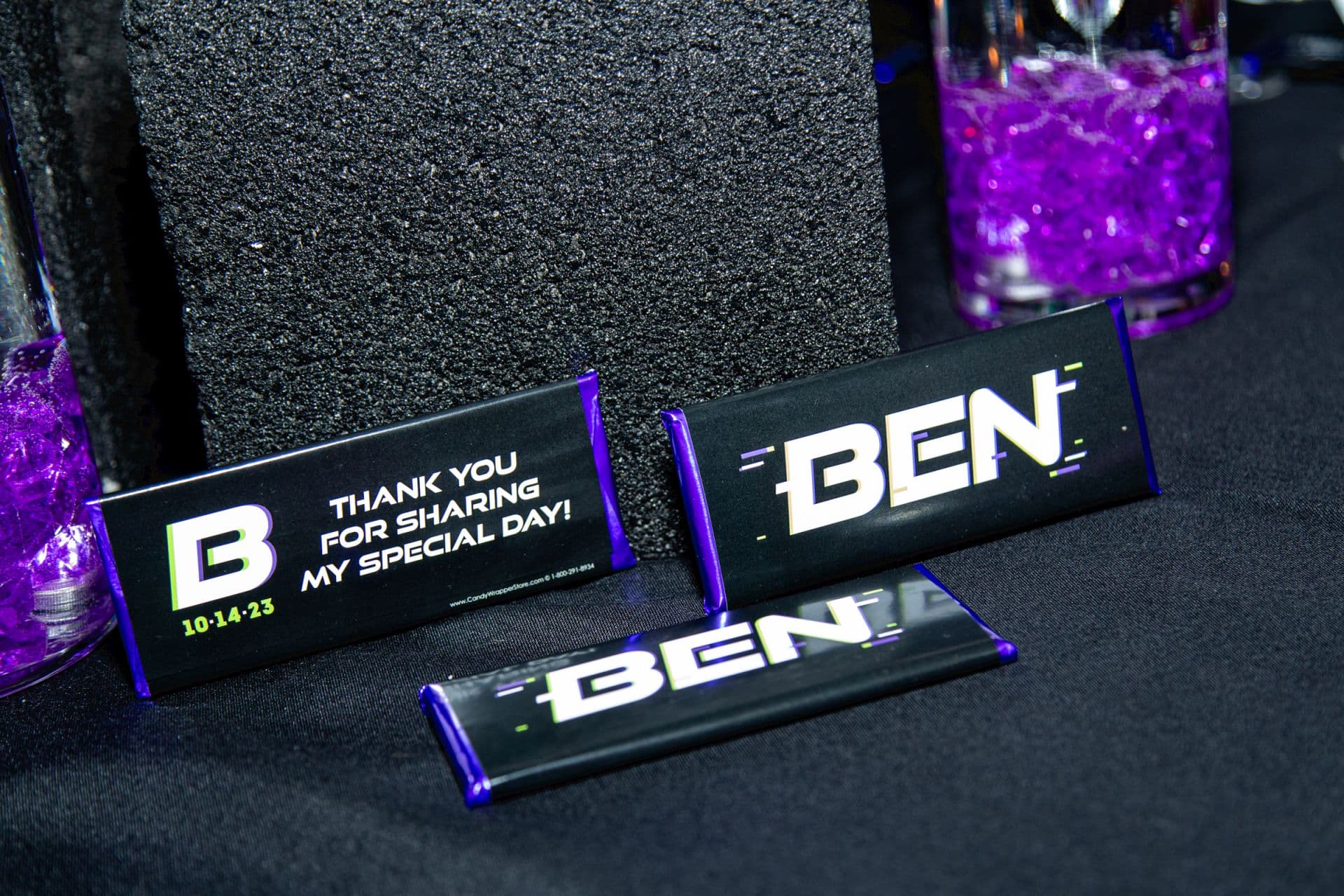 Custom Hershey Bars for Neon Themed Bar Mitzvah