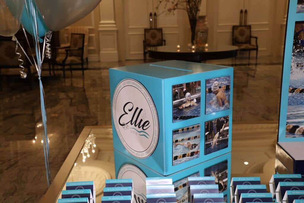 Swim Themed Bat Mitzvah Gift Box with Custom Logo and Photos