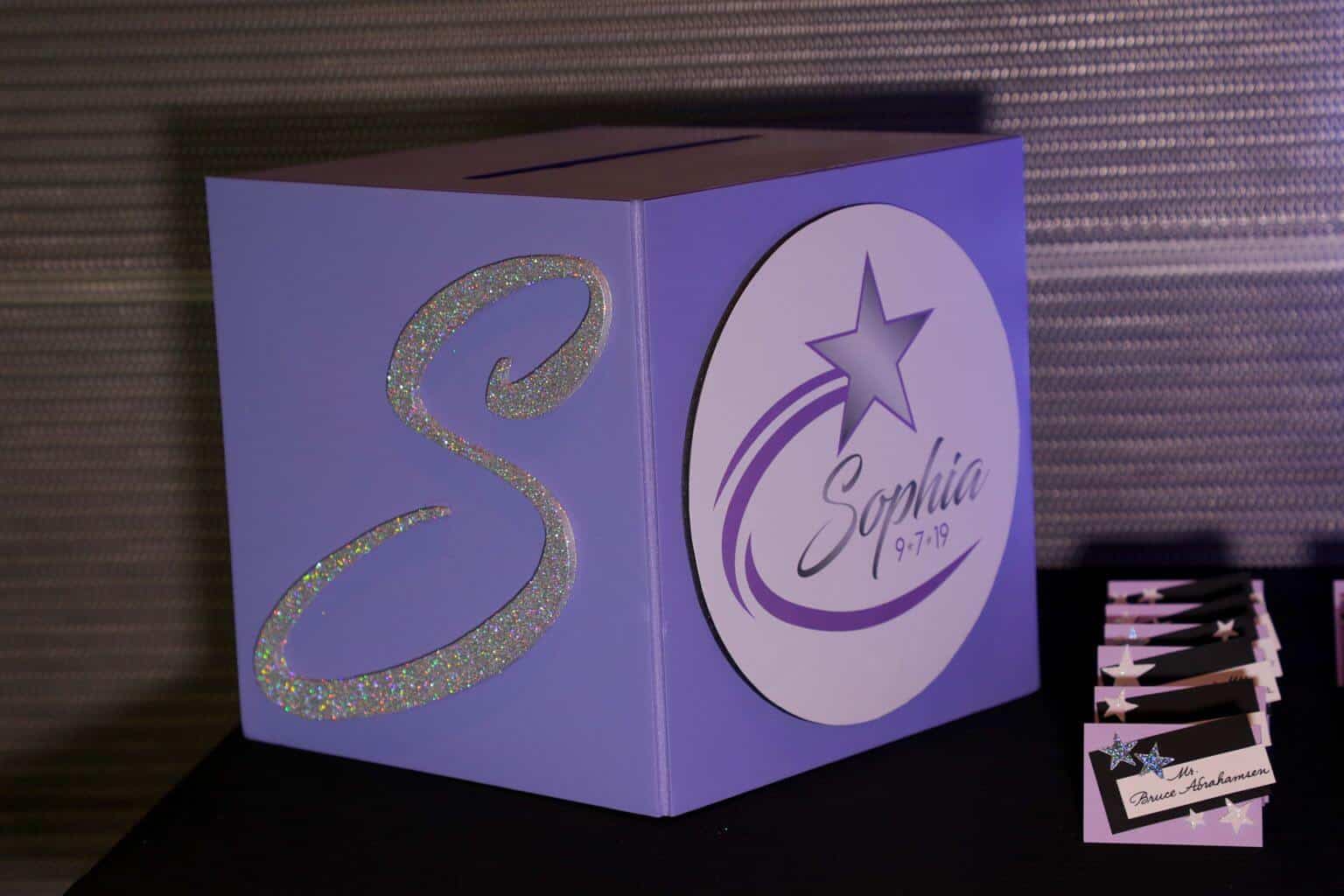 Galaxy Themed Gift Box with Glittered Initial and Custom Logo