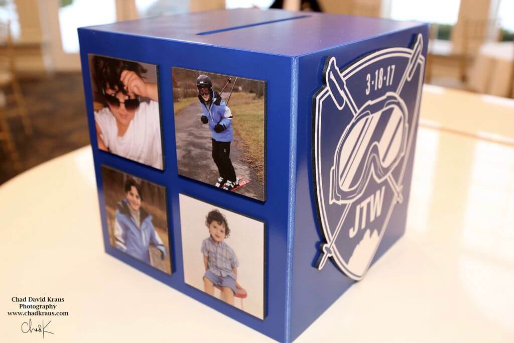 Ski Themed Bar Mitzvah Gift Box with Custom Logo and Photos