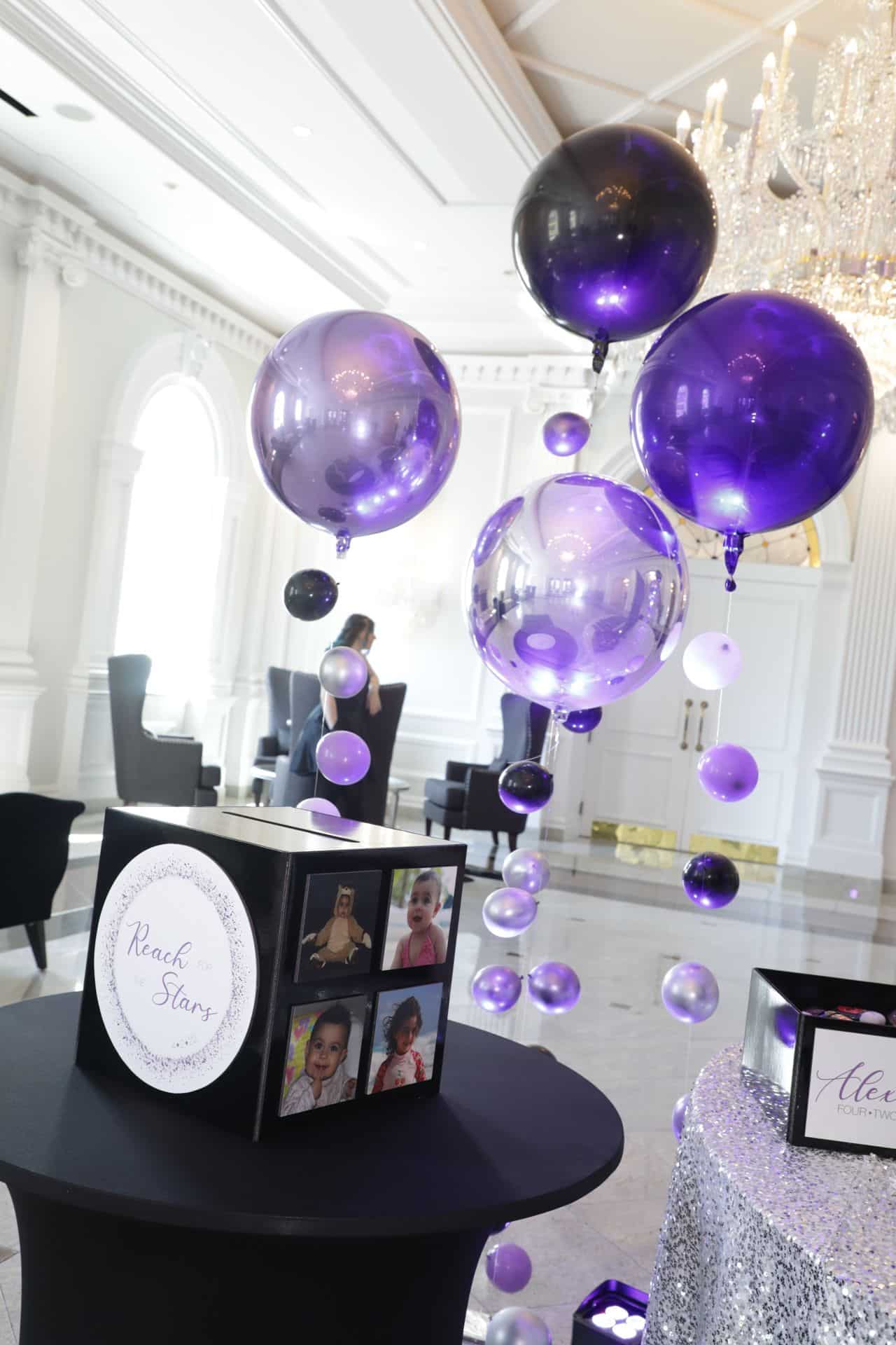 Custom Gift Box with Logo, Photos and Metallic Bubble Balloons at The Rockleigh