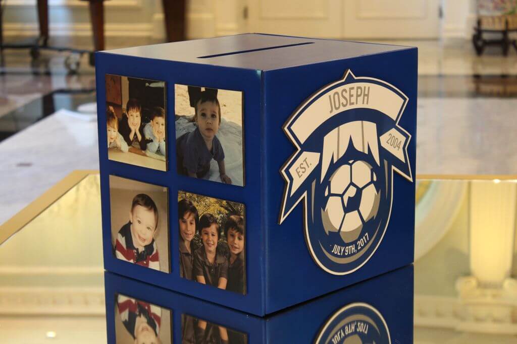 Soccer Themed Bar Mitzvah Gift Box with Custom Logo and Photos