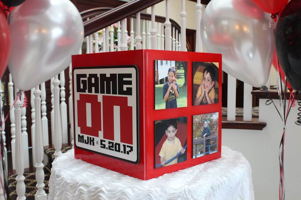 Video Game Themed Bar Mitzvah Gift Box with Custom Logo and Photos