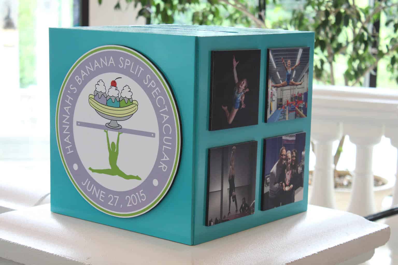 Gymnastics Themed Bat Mitzvah Gift Box with Custom Logo and Photos