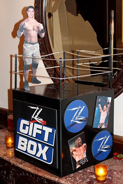 Wrestling Themed Gift Box with Photos, Logos and Wrestling Rink Topper