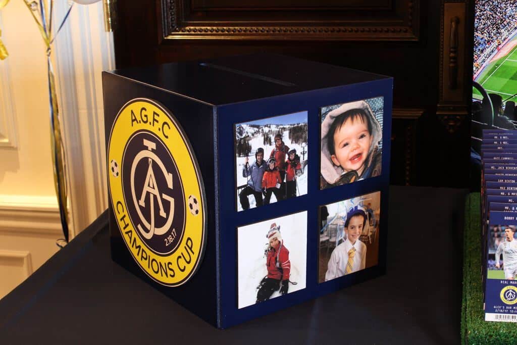 Soccer Themed Bar Mitzvah Gift Box with Custom Logo and Photos