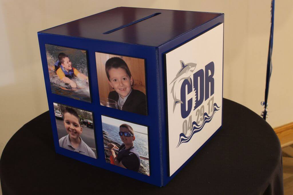 Shark Themed Bar Mitzvah Gift Box with Custom Logo and Photos