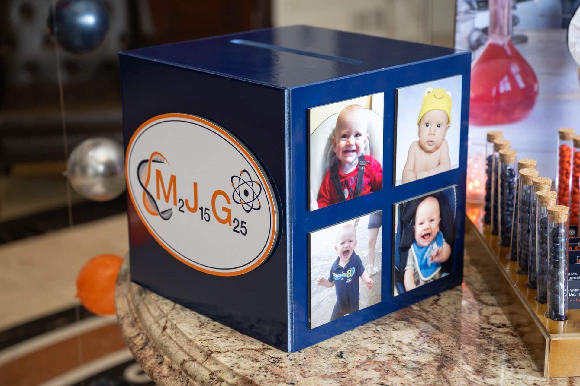Custom Photo Gift Box for a Science Theme Bar Mitzvah at The Terrace