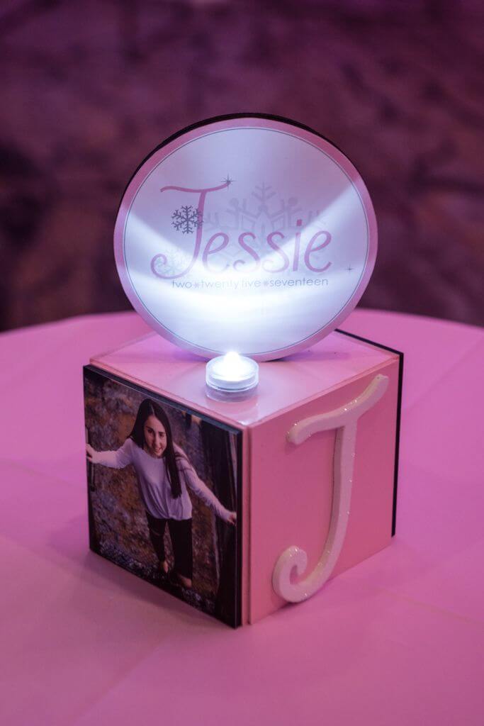 Winter Themed Mini Cube Centerpiece with Logo Topper