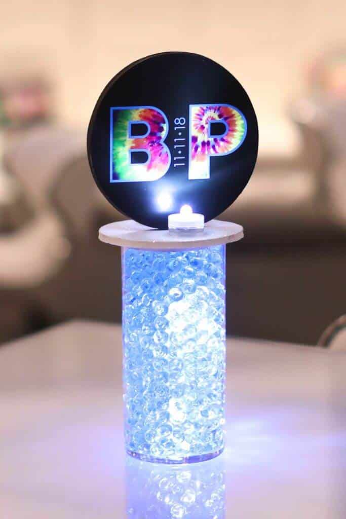 Tie Dye Themed Lounge Centerpiece with Custom Logo and LED Lighting