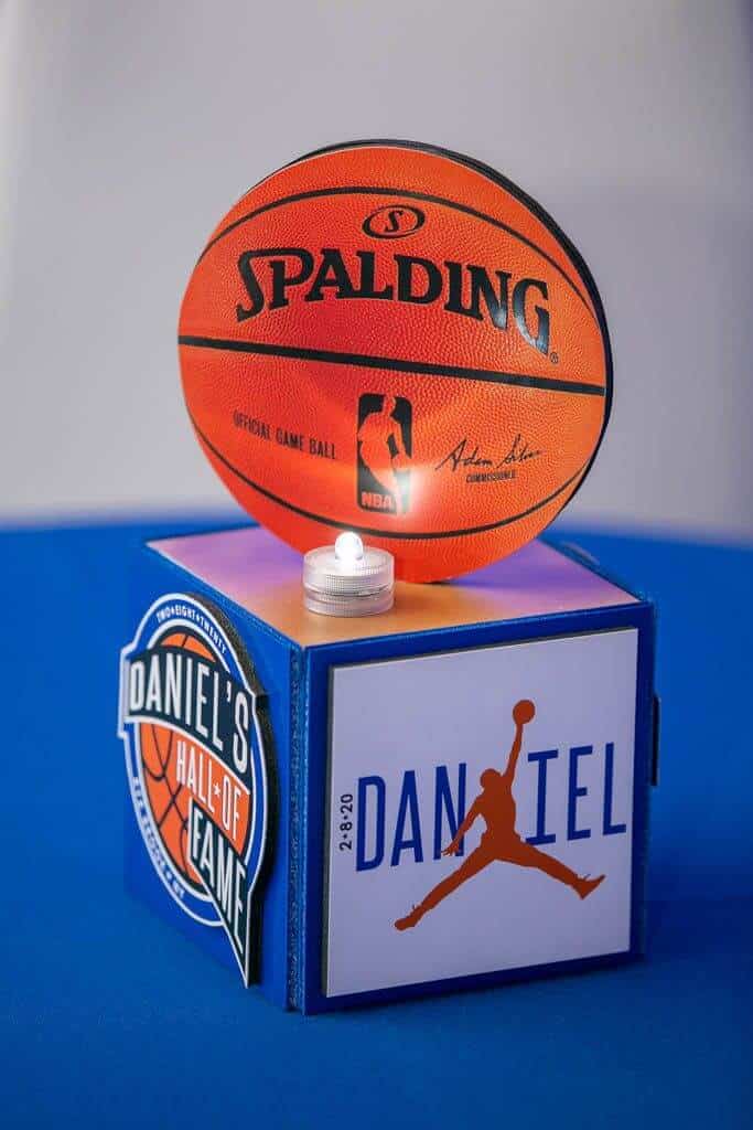 Mini Basketball Cube Centerpiece with Custom Logos