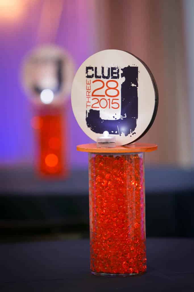 Vase with Aqua Gems, LED Lights and Logo Topper Centerpiece