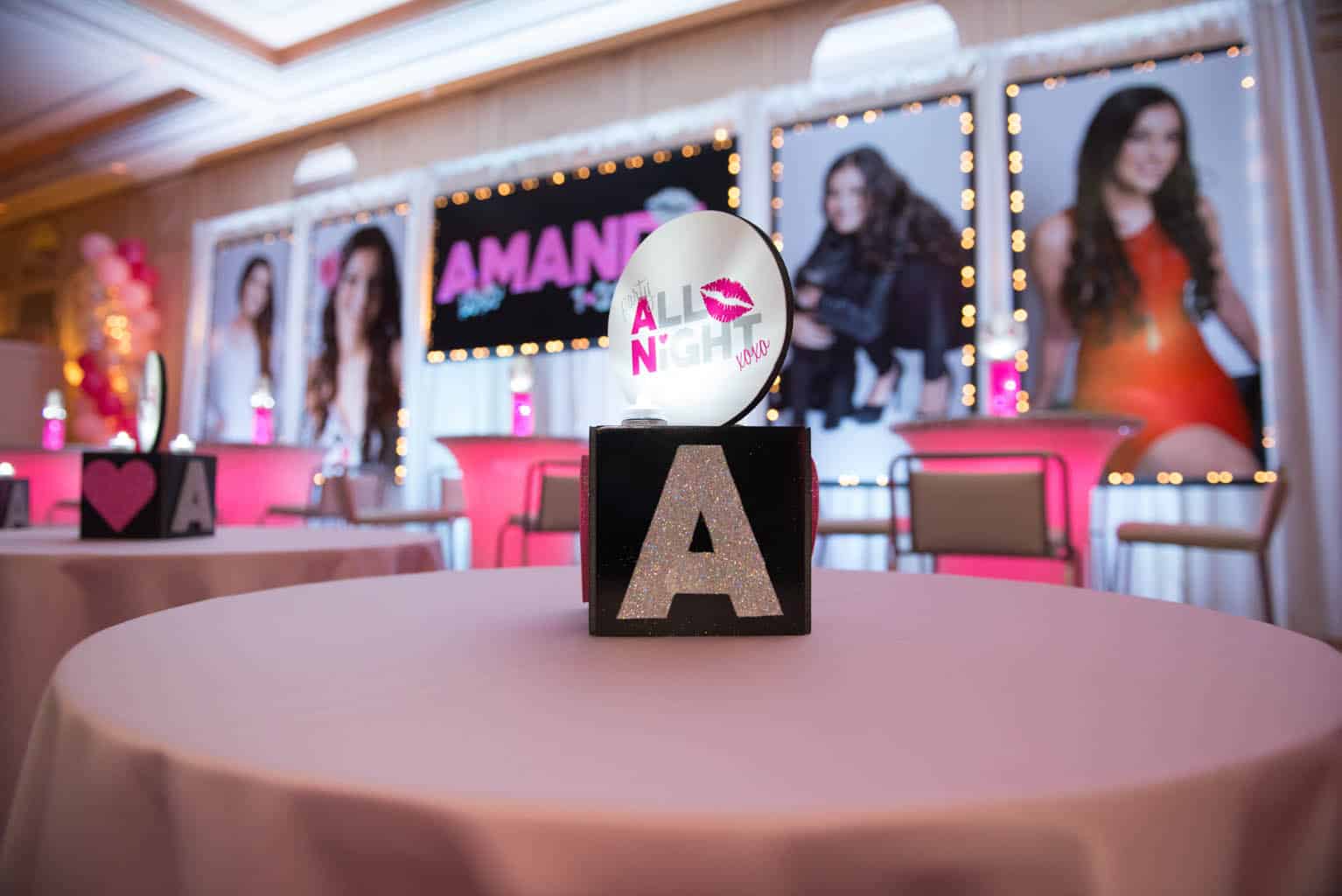 Mini Cube Centerpiece with Sparkly Initial and Custom Logo