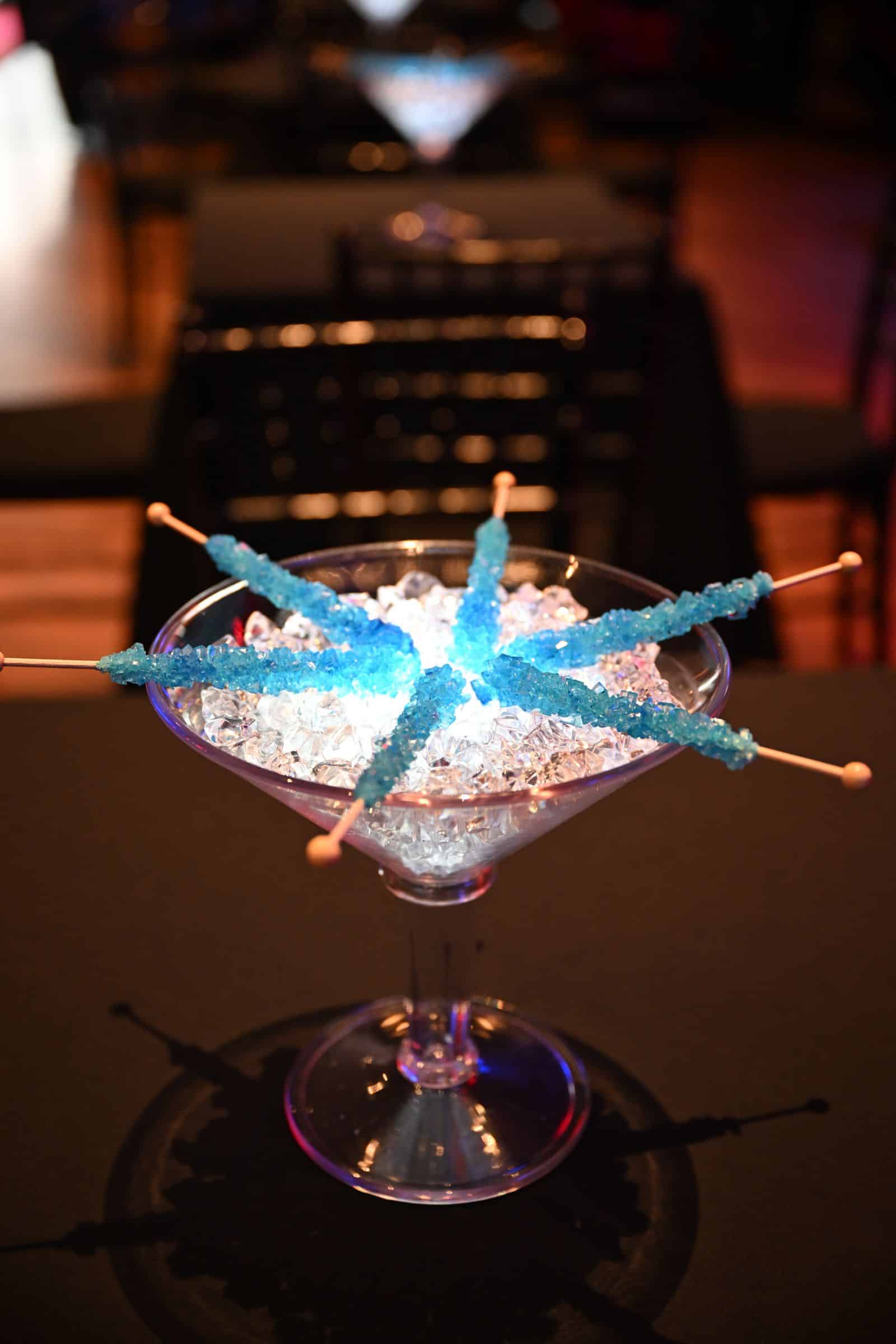 Blue Rock Candy Centerpiece with Clear Chips