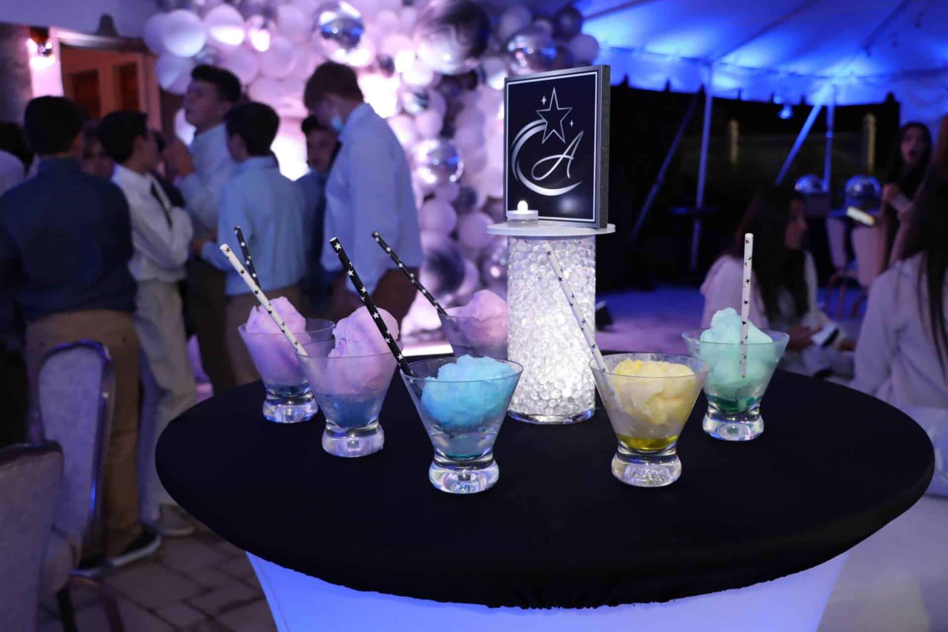 Beautiful Custom LED Lounge Centerpiece With Logo Topper and Aqua Gems for High Top