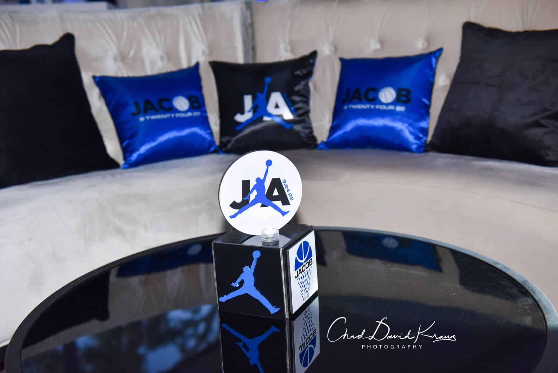 Mini Basketball Cube Centerpiece with Cutout Jumpman and Custom Logo