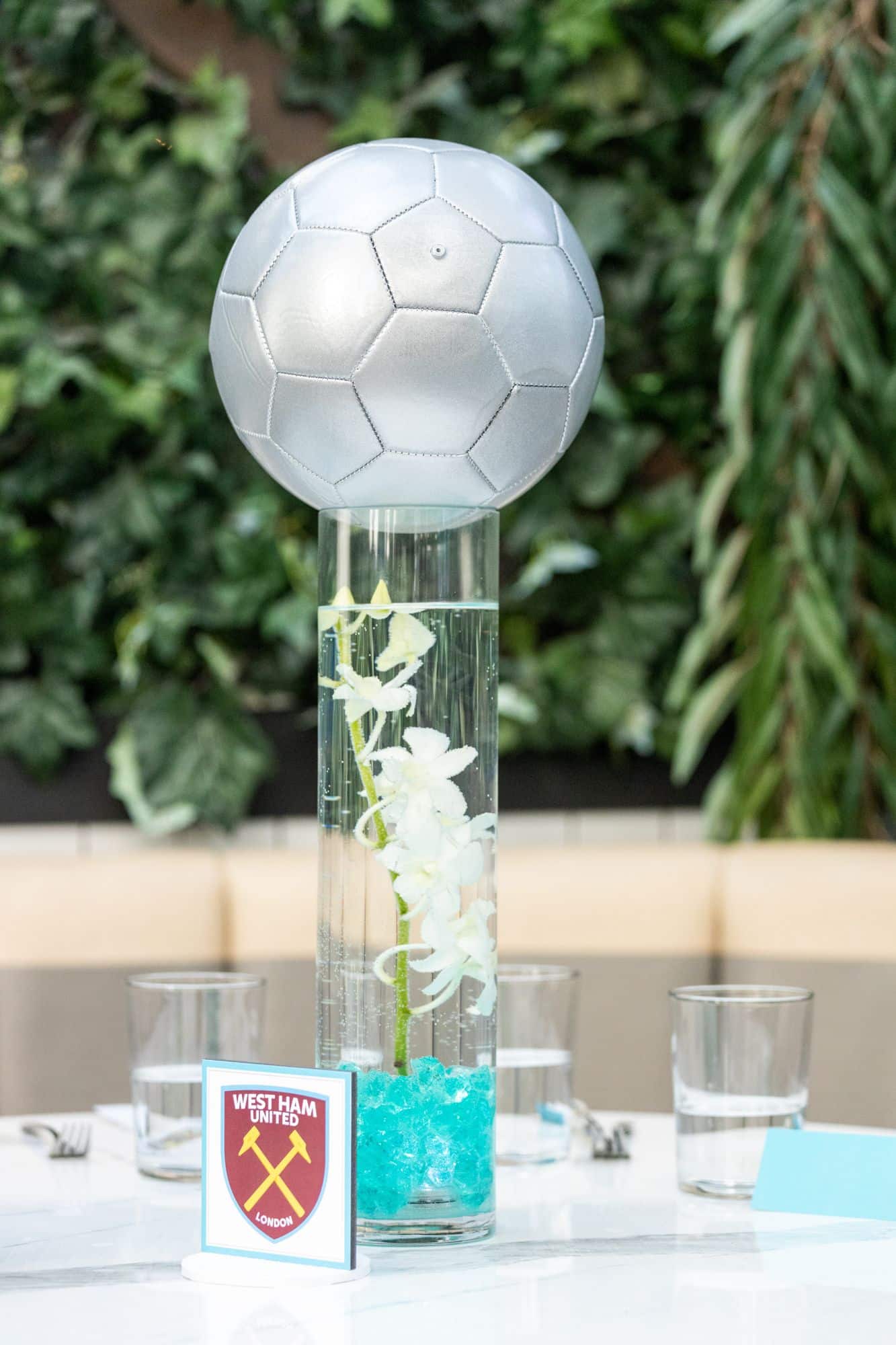 Simplistic LED Soccer Theme Lounge Orchid Centerpiece