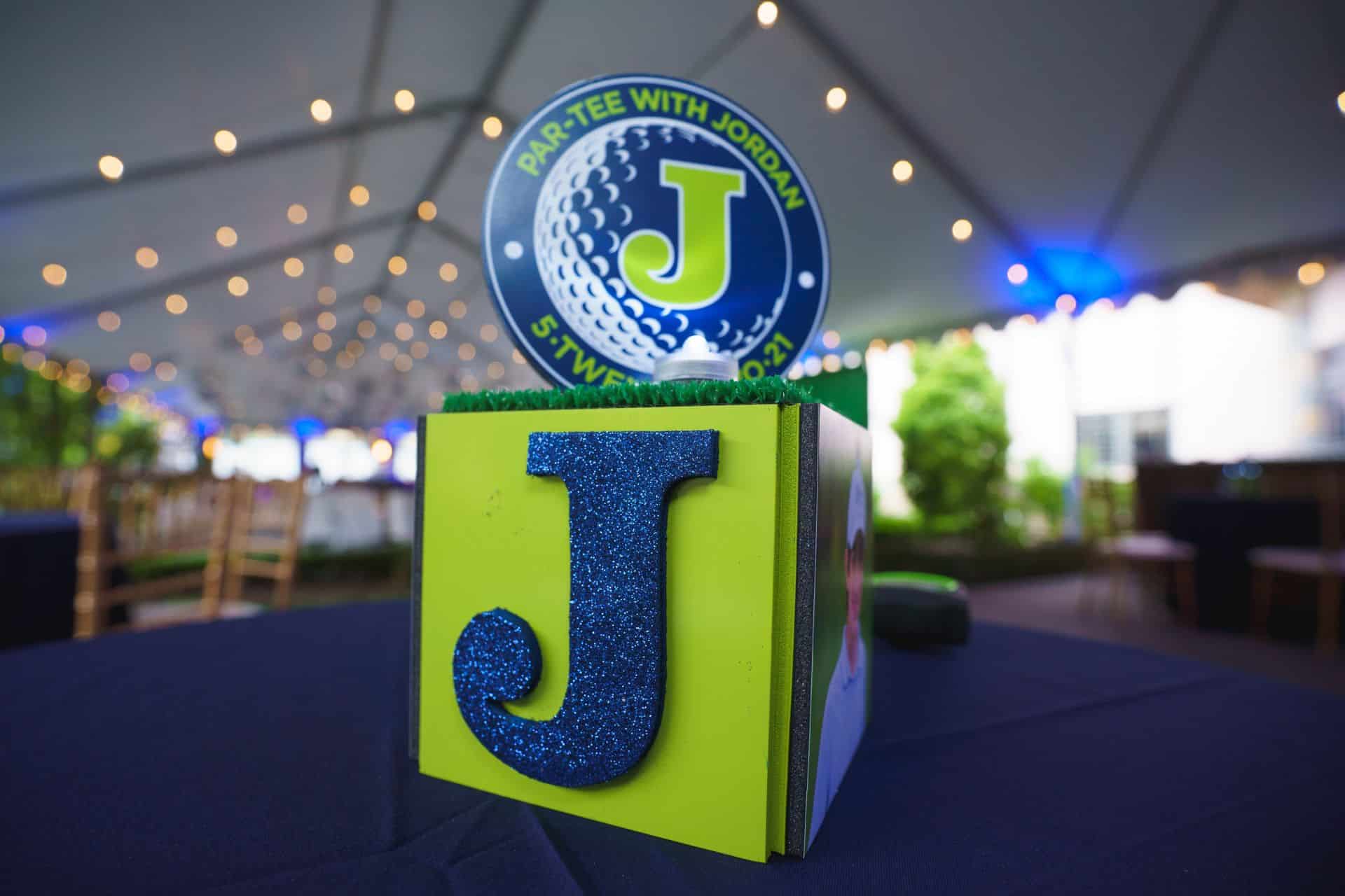 Custom Mini Cube Lounge Centerpiece with Logo Topper and LED Lights for Lounge Set Up