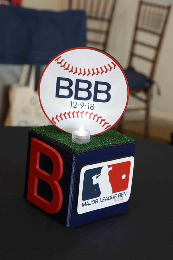 Baseball Themed Mini Cube Lounge Centerpiece with Initials and Logo