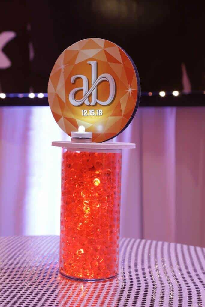 Bat Mitzvah LED Lounge Centerpiece with Vase and Logo Topper
