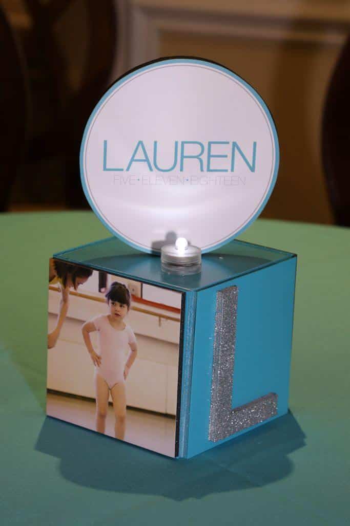 Mini Cube Centerpiece with Photos and Logo for Bat Mitzvah Lounge