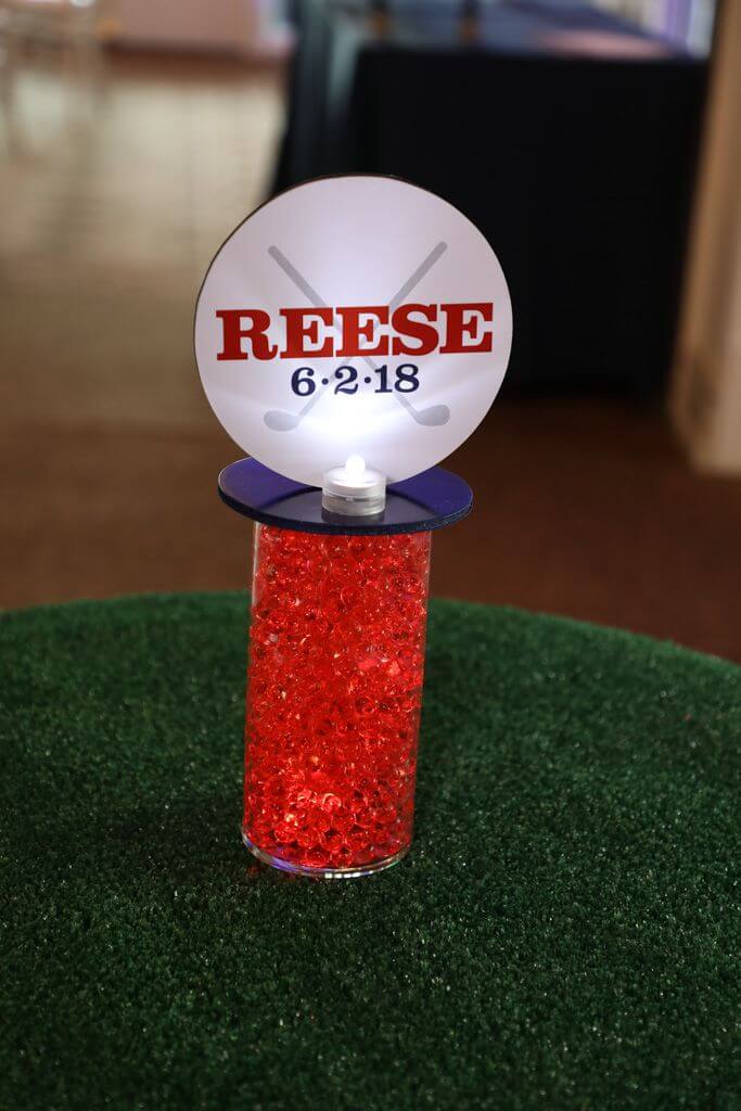 Golf Themed Lounge Centerpiece with Custom Logo