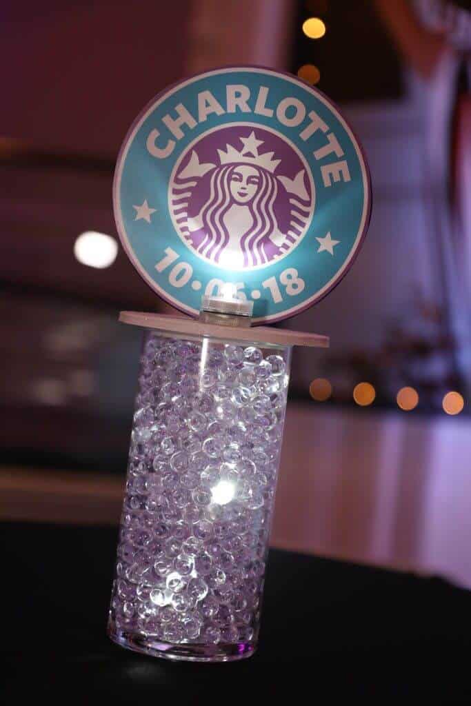 Starbucks Themed Lounge Centerpiece with LED Vase and Logo Topper