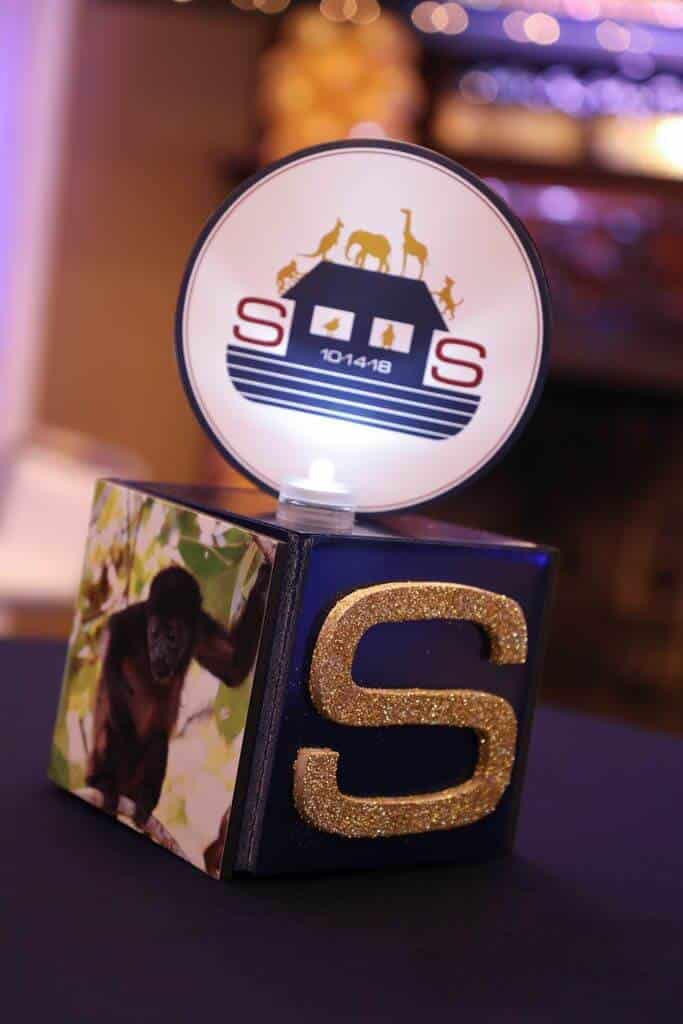 Noah's Ark Themed Mini Cube Centerpiece with Animal Photos and Custom Logo
