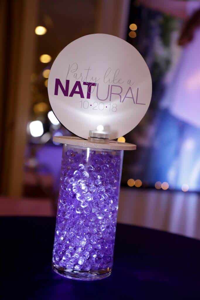 Bat Mitzvah Lounge Centerpiece with LED Vase and Logo Topper