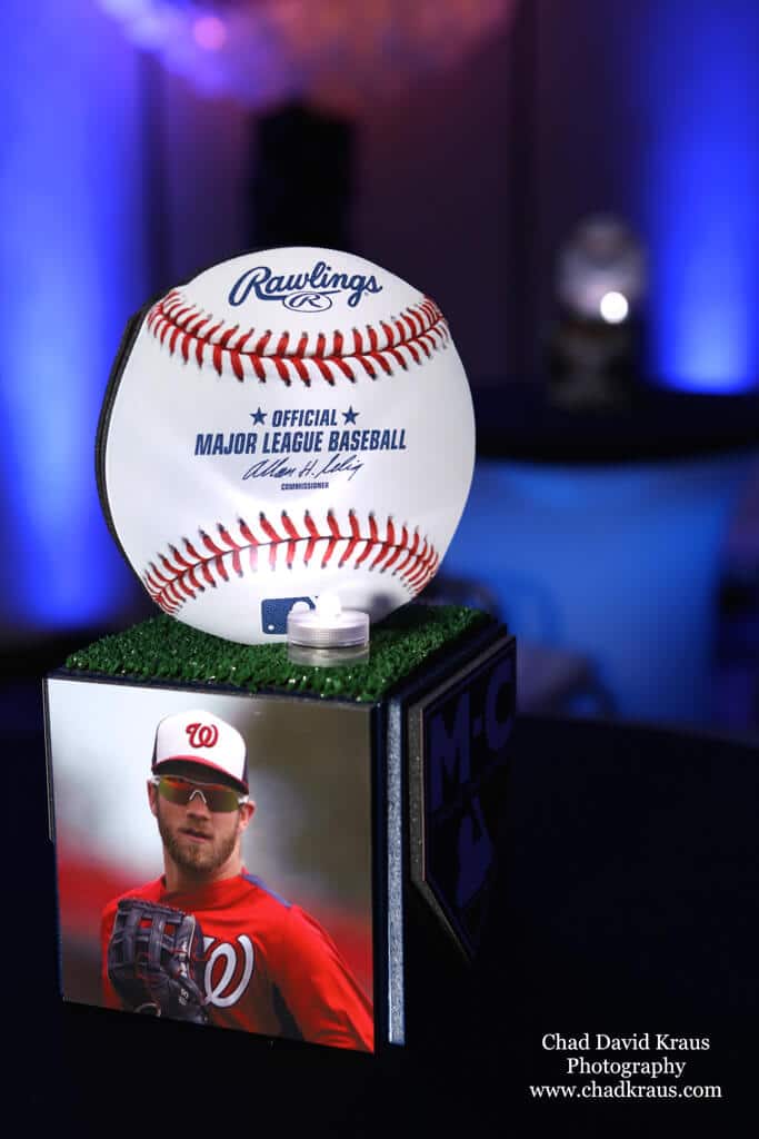 Mini Baseball Themed Cube with Logo Topper For Lounge Tables