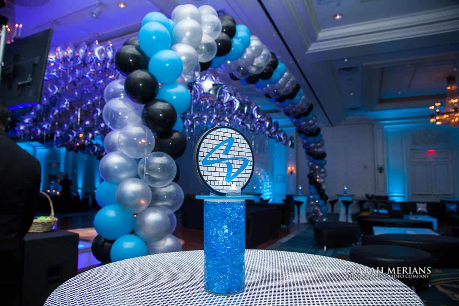Graffiti Themed High Top Centerpiece with Aqua Gems and Lights