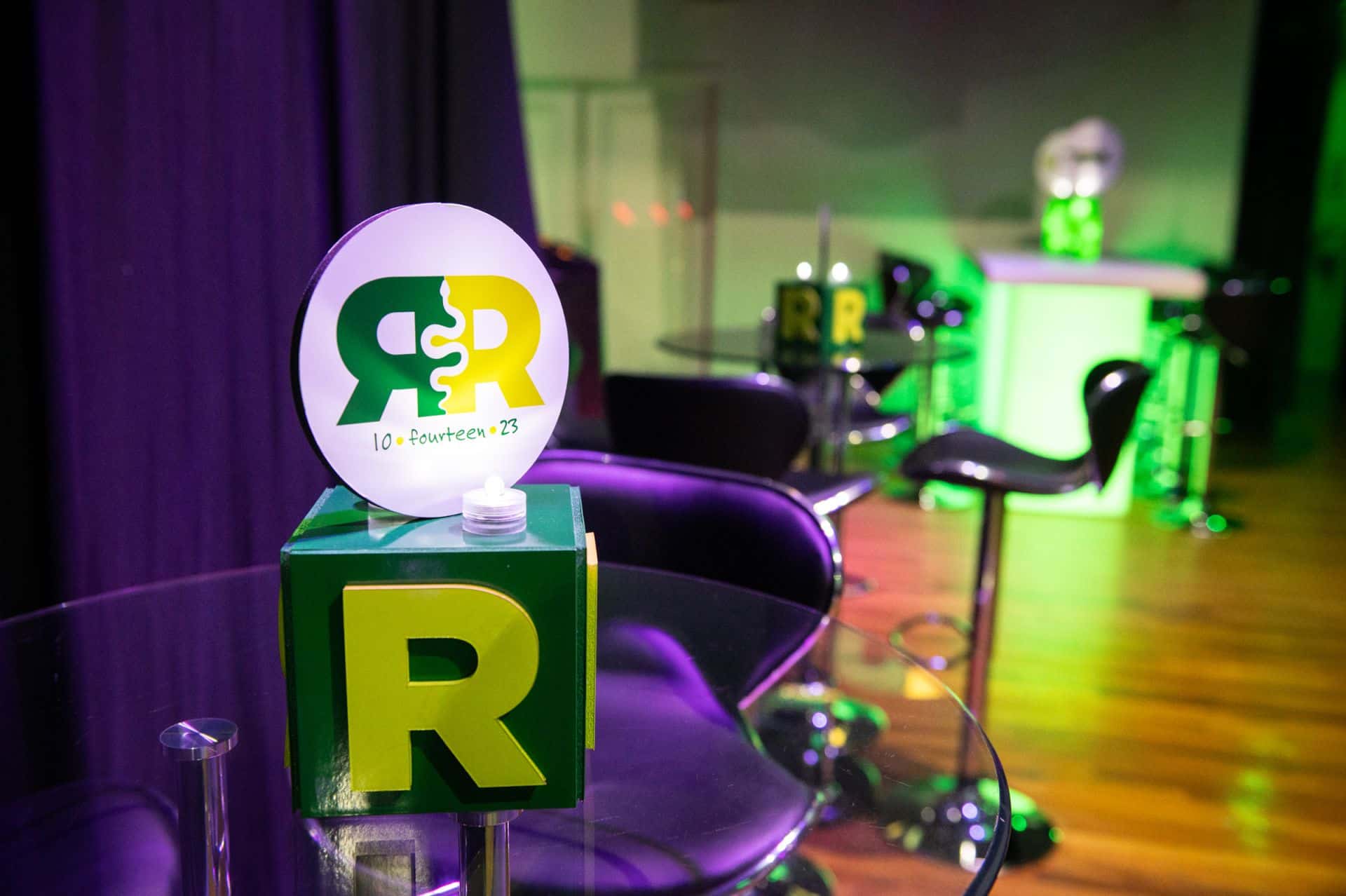 Custom Mini Cube Centerpiece with Logo Topper