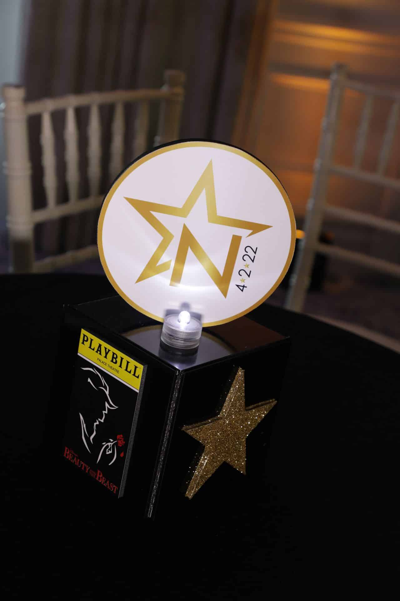 Broadway Themed Mini Cube Centerpiece with Playbills and Star Cutouts